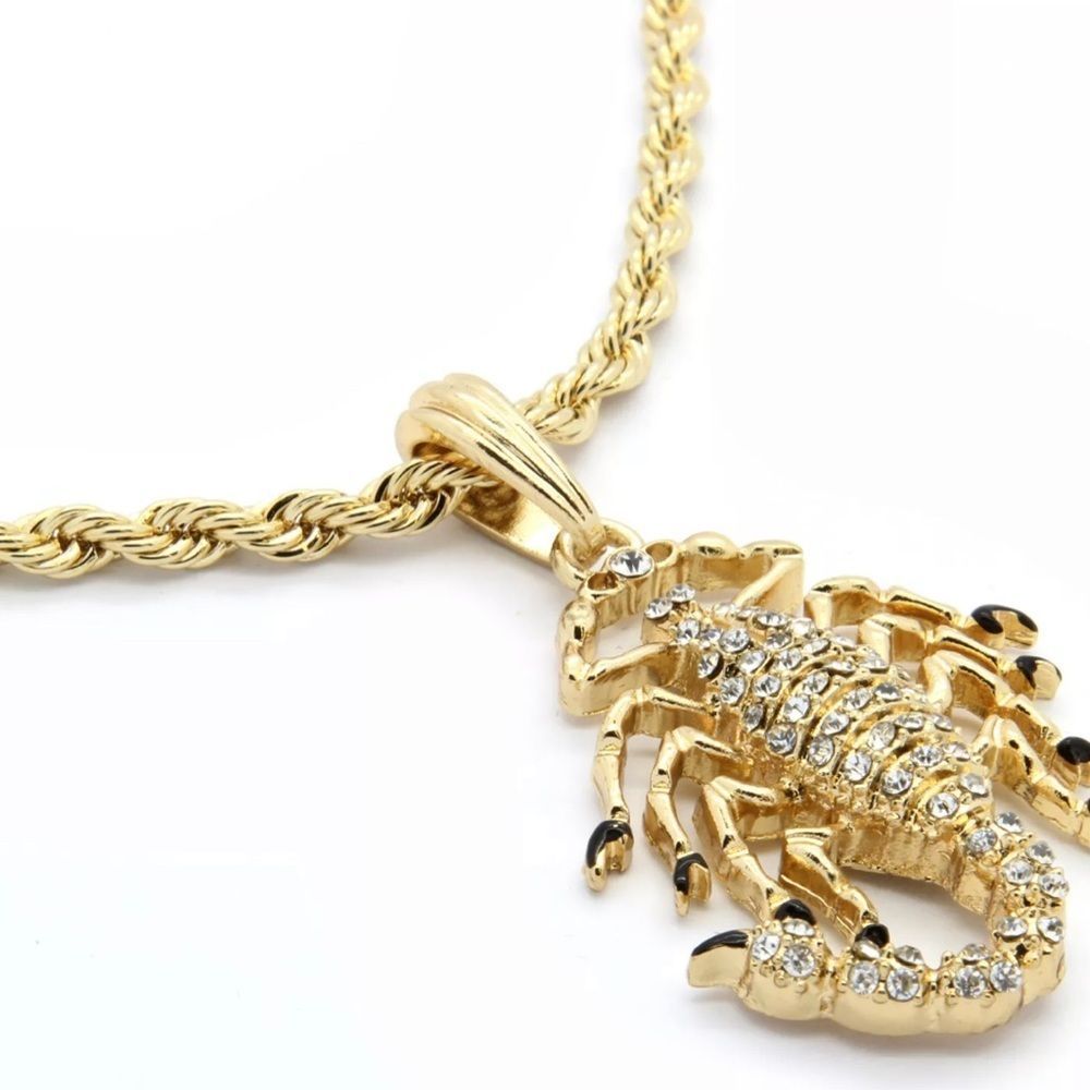 14k Gold Plated Scorpion Pendant & 24" Rope Chain